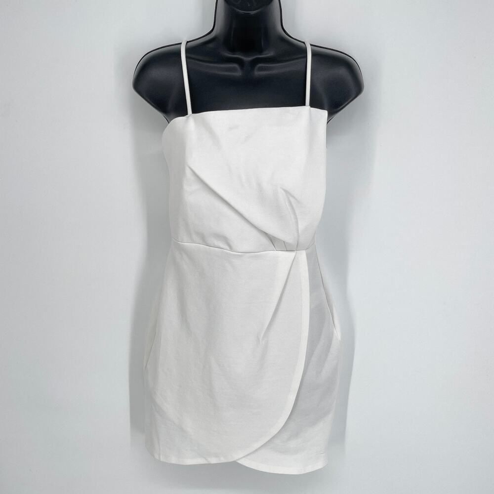 Lulus NEW Drinks On Me White Sleeveless Pleated Bodycon Dress Sz S Straps Wrap